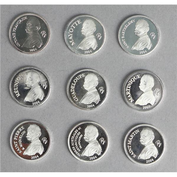 French Territories. Group of Essai Silver 2004 1/4 Ecus.