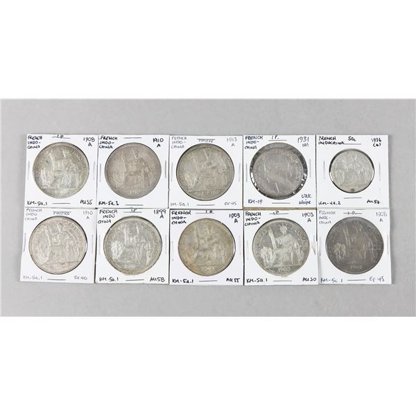 French Indo-China. Group of Silver Piastres, 1899-1931.,