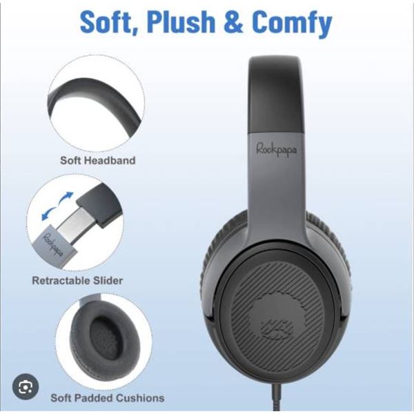 Rockpapa Share 1 Wired Headphones for Kids, Black/Grey
