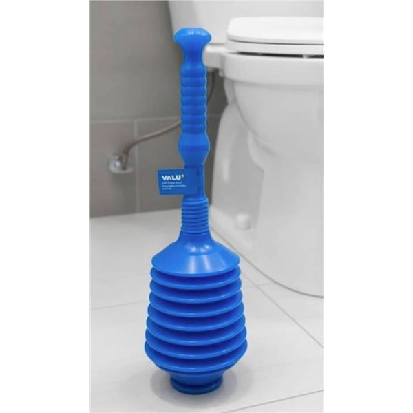 Valu+ 20.5-Inch Blue Accordion Plunger for Toilets, 52 cm
