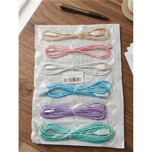 6 USB Charging Cables for Type-C Devices, Multiple Colors