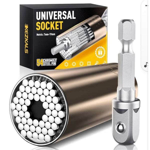 KEZKALS Universal Socket, Metric 7mm-19mm with 54 Chromoly Steel Pins