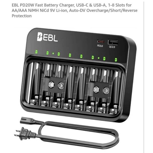 EBL 8-Bay Individual Battery Charger for Rechargeable Batteries