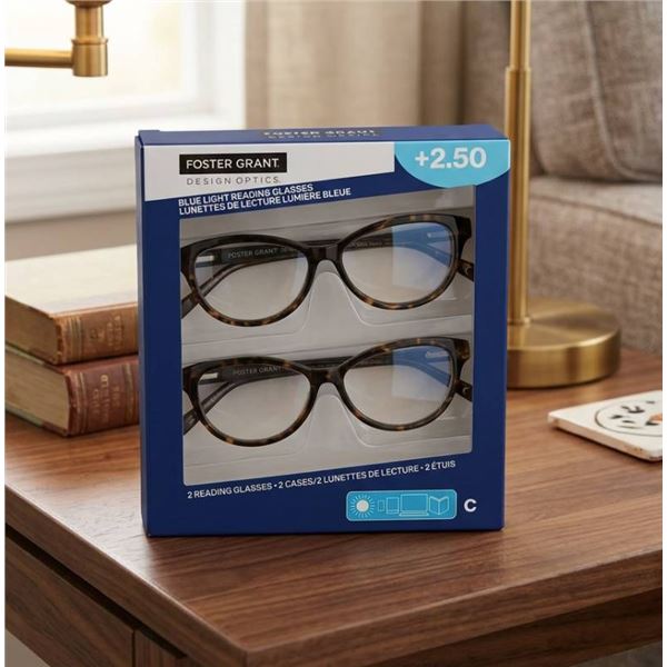 Foster Grant Blue Light Reading Glasses +2.50 Set of 2 Color **May Vary From Stock**