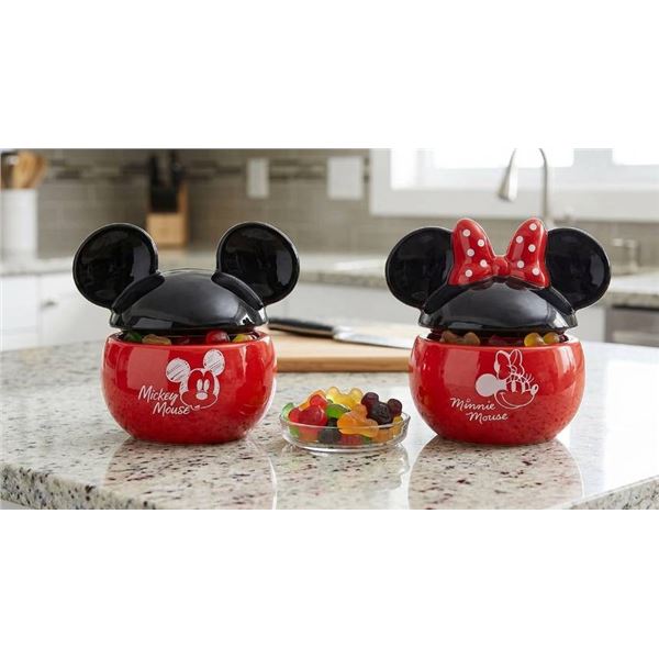 Disney Mickey Mouse Figurine Treat Jars with Lid Featuring Minnie and Mickey