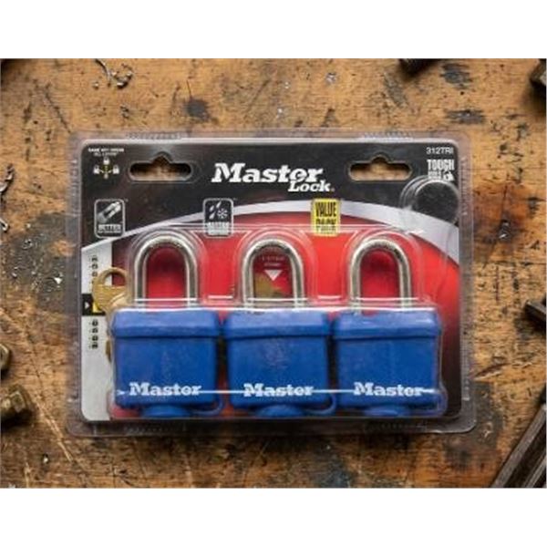 Master Lock 312TRI Outdoor Padlocks, Keyed Alike, 3-Pack