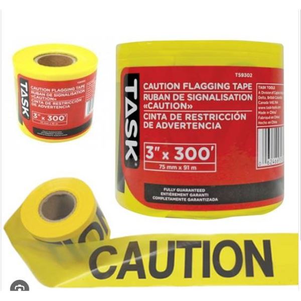 One roll of Task T59302 Caution Flagging Tape 3 in x 300 ft Roll