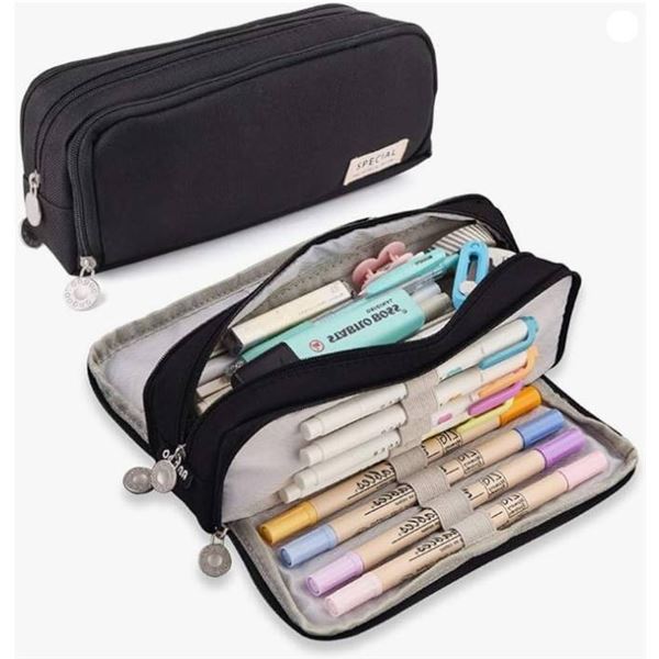 X002S6DVXX Large Pencil Case for Women and Girls, Black