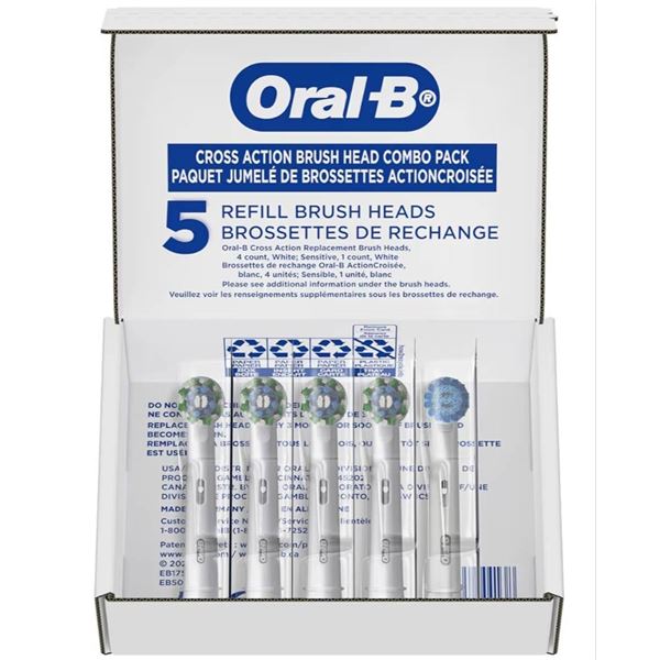 Oral-B Cross Action Electric Toothbrush Replacement Heads, Compatible with Various Models, 5 Count
