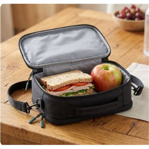 Roots Compact Lunch Bag in Black with Dual Zipper Design