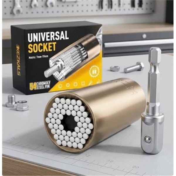 KEZKALS Universal Socket, Metric 7mm-19mm with 54 Chromoly Steel Pins