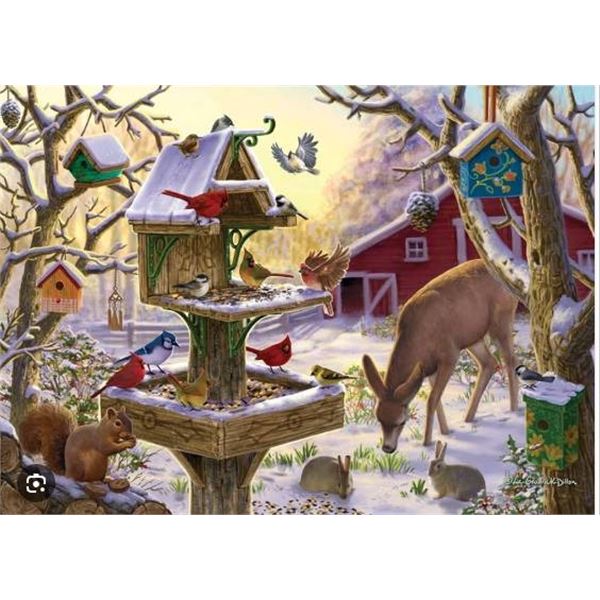 Bits and Pieces 300 Piece Jigsaw Puzzle - Winter Bird Feeder Scene