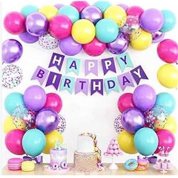 Lot of 3 Teal, Purple and Yellow Happy Birthday Balloon Sets for Decoration