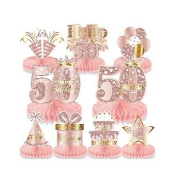 4 sets of 50th Birthday Party Decorations Set with Honeycomb Table Toppers