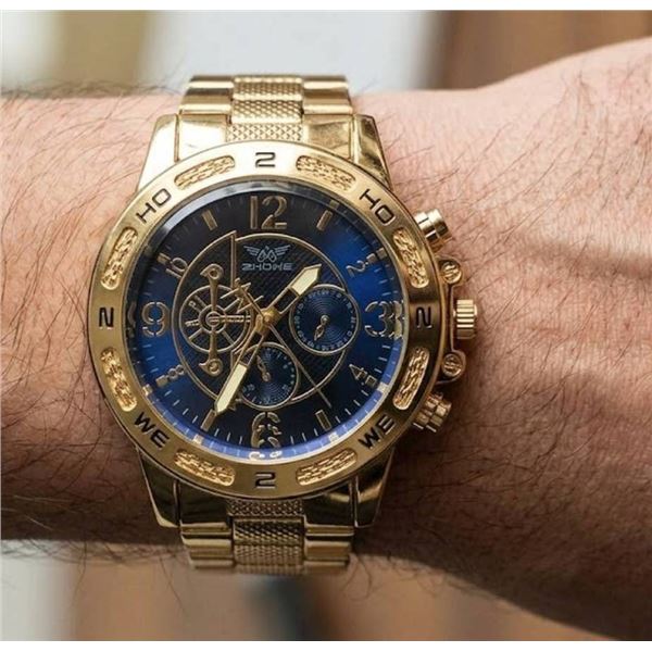 2Shou Business Quartz Analog Wristwatch with Gold-Tone Band