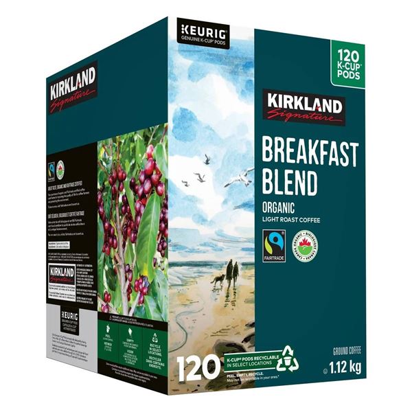 Kirkland Signature Breakfast Blend Organic Coffee, 120 K-Cups, 3.12 kg