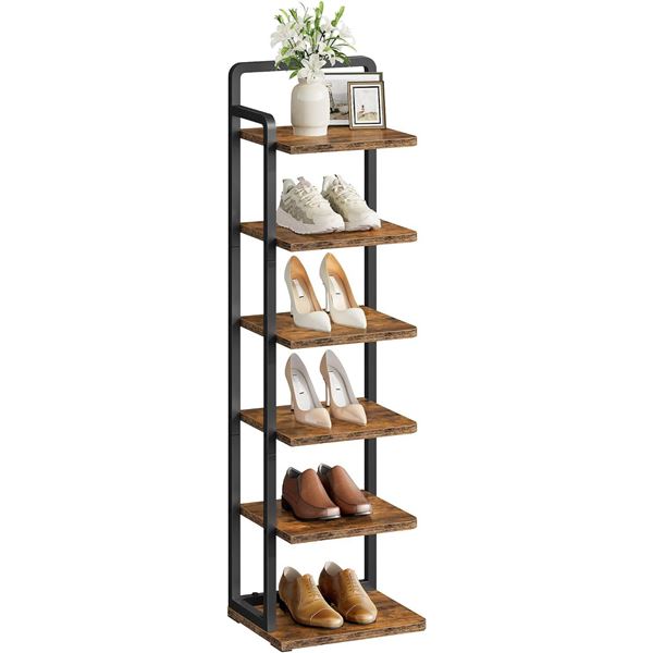 Choezon TXJ06BF 6-Tier Vertical Shoe Rack, Brown and Black