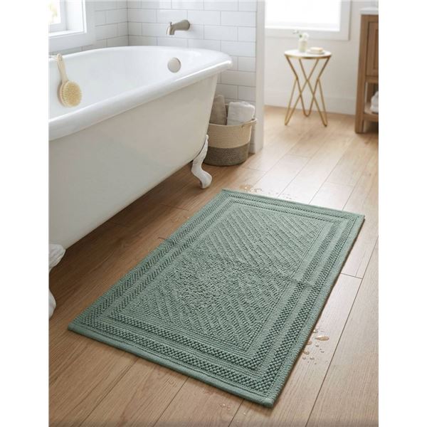 Riviera Home Cotton Woven Bath Mat, Green, 24 x 34 inches