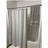 Image 1 : Gray Waffle-Textured Bathroom Curtain with Metal Rings