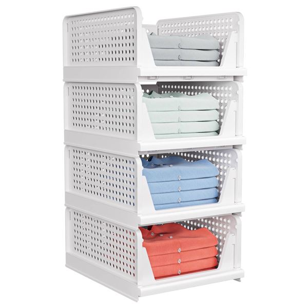 Pack of 4 Stackable Drawer Type Storage for Clothes, White