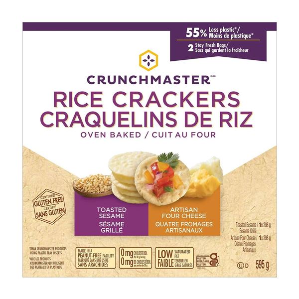 Crunchmaster Rice Crackers, 395g, Toasted Sesame and Artisan Four Cheese