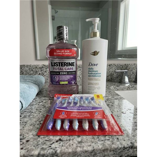 Listerine Total Care Zero, Dove Daily Moisture and Colgate 360 Toothbrush Set