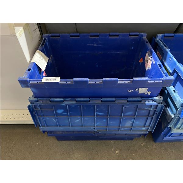 Three Blue Stacking Storage Bins with Collapsible Side Panels