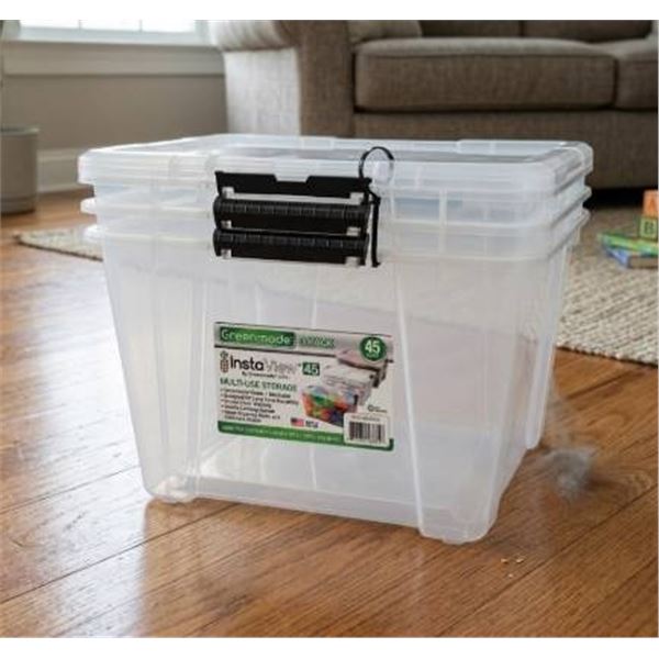 3 Pack Stackable Clear Plastic - Containers with Handles, 21.5 x 15 x 13.5 Inches