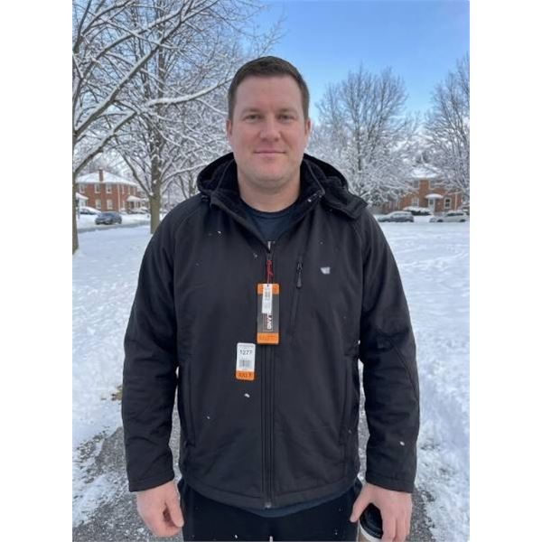Black Softshell Jacket with Hood and Zipper Pockets