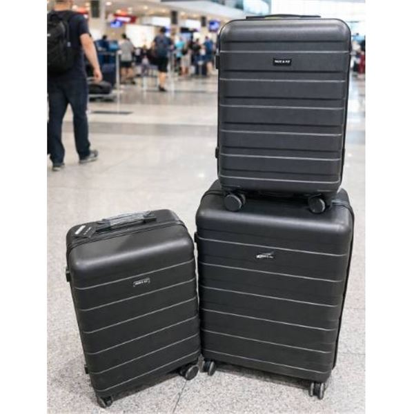 Pack & Fly 3-Piece Black Edition Luggage Set With Cabin, Medium, and Large Sizes