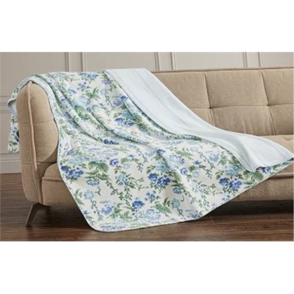 Laura Ashley Reversible Throw 50 x 60 in White and Blue Floral Design