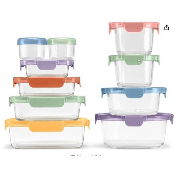 Ello Color Lock Glass Food Storage Set With 20 Pieces