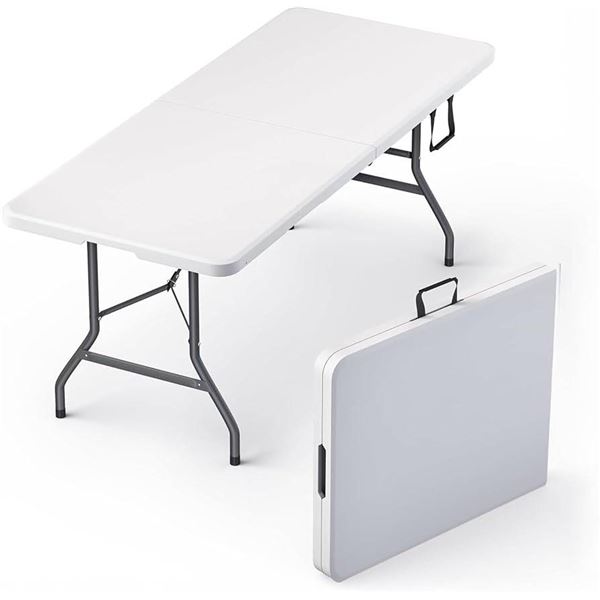 Rectangular White Folding Table with Carry Handle