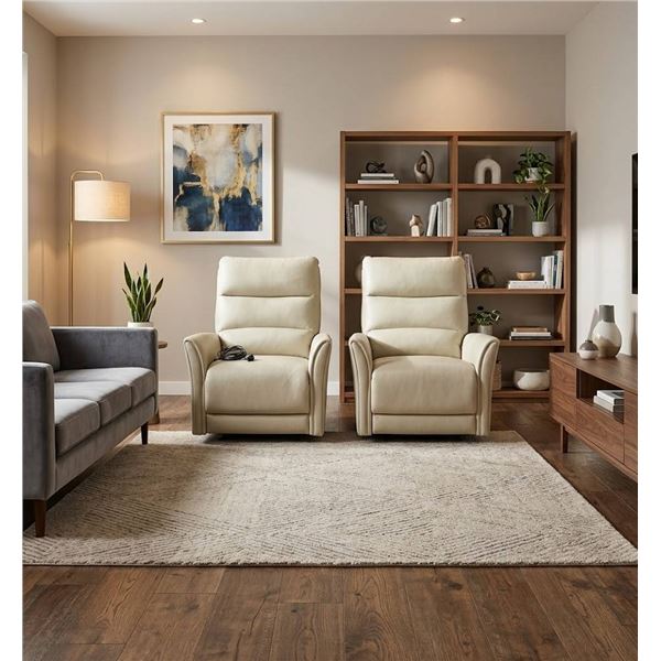Ivory Leather Power Recliner ( must take set) bidding on one x 2