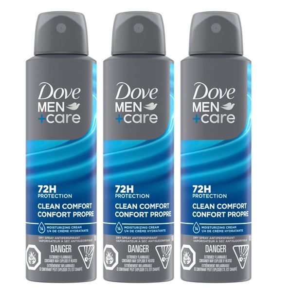 Dove Men+Care 72-Hour Sweat and Odor Protection Spray - 3 Pack (107g Each)