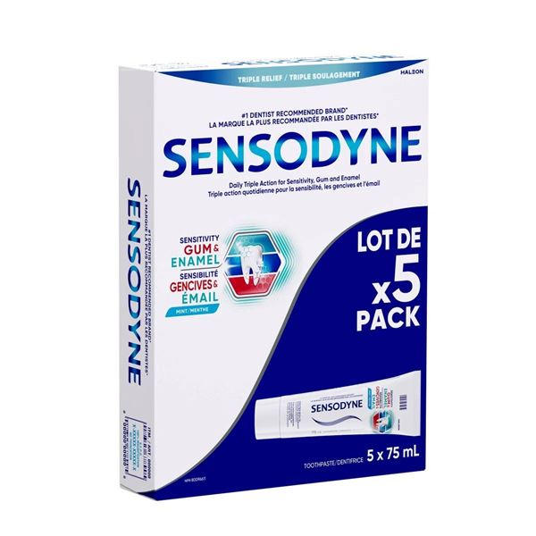 Sensodyne Triple Relief 5 x 75 ml Pack for Gum and Enamel Care