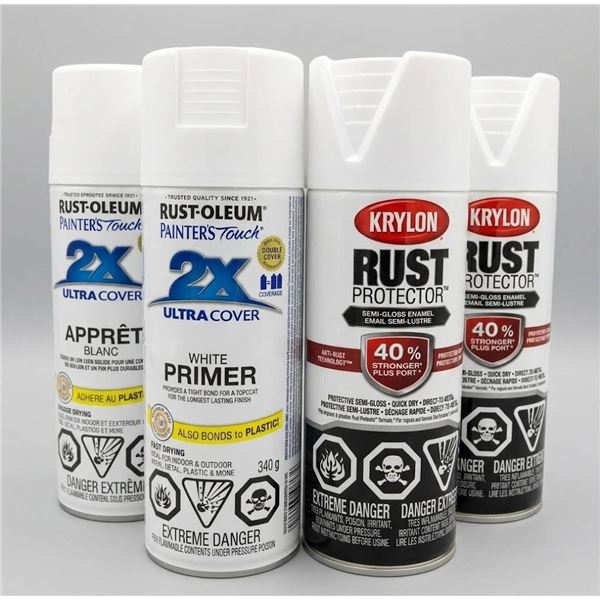 4 Spray Paint Cans Including Rust-Oleum and Krylon Models