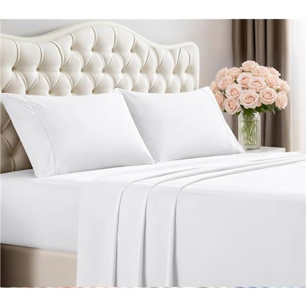 Utopia Brushed Microfibre 4-Piece Full Size Bed Sheet Set in White