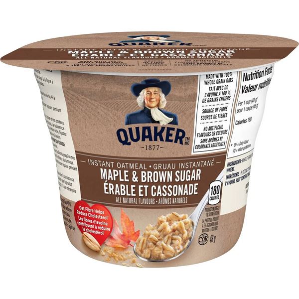 Quaker Maple & Brown Sugar Instant Oatmeal, 12 x 48g Cups
