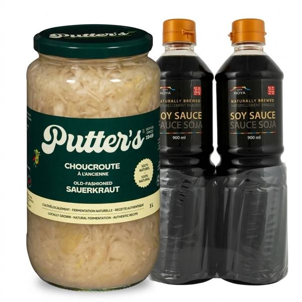 3 Items: 1x Putter's Sauerkraut and 2x Kikkoman Soy Sauce (1L Each)