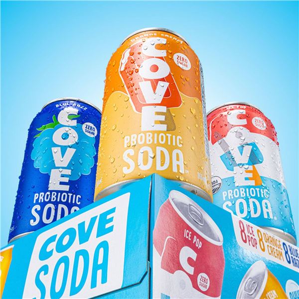 Cove Probiotic Soda Variety Pack - 24 Cans (8 Each of Blue Razz, Ice Pop, Orange Cream)