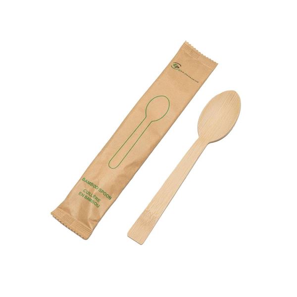 Eco-Packaging EP-WLSPN6 6-Inch Compostable Wooden Soup Spoons Individually Wrapped