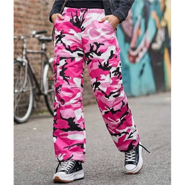 Rothco Women's Paratrooper Pink Camo Cargo Pants Size M with Adjustable Drawstrings