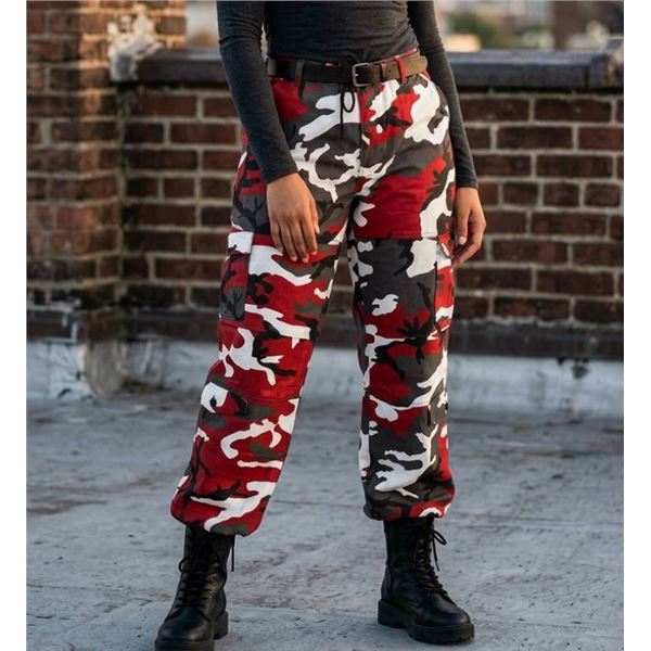 Rothco Women's Paratrooper Red Camo Cargo Pants Size M with Adjustable Drawstrings