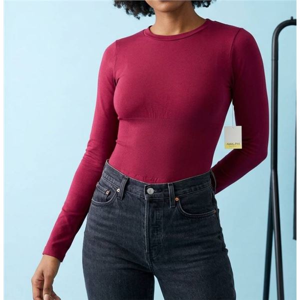 MANGOPop Women's Long Sleeve Bodysuit in Burgundy, Size M