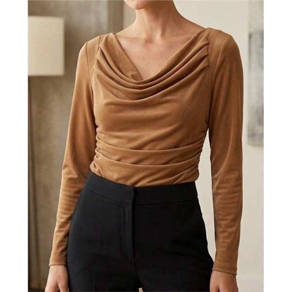 Sarin Mathews Women's XL Long Sleeve Top in Brown with Cowl Neck