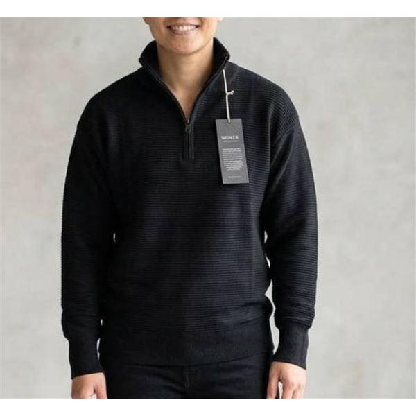 Deepself Small Black Quarter-Zip Pullover With Ribbed Texture