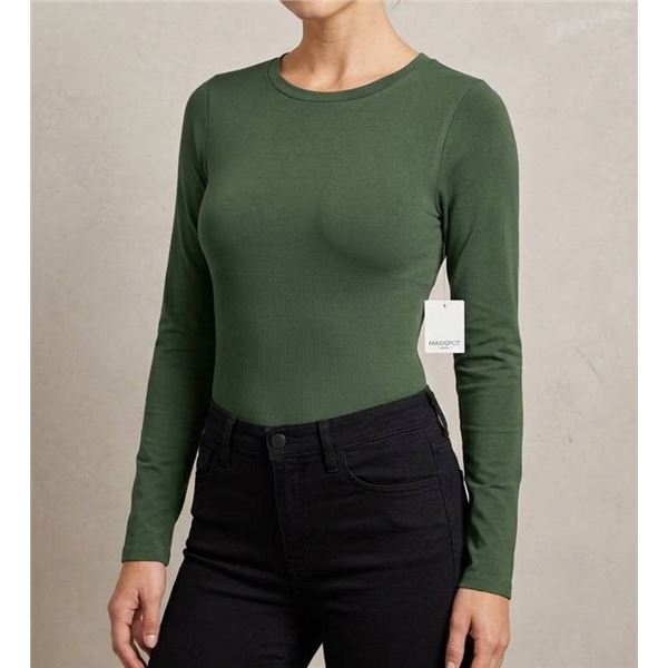 Mangopop Women's Long Sleeve Bodysuit, XL, Green