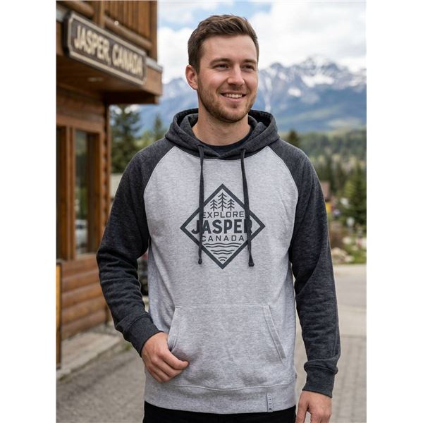 River Wear XL Hoodie with Explore Jasper Canada Graphic