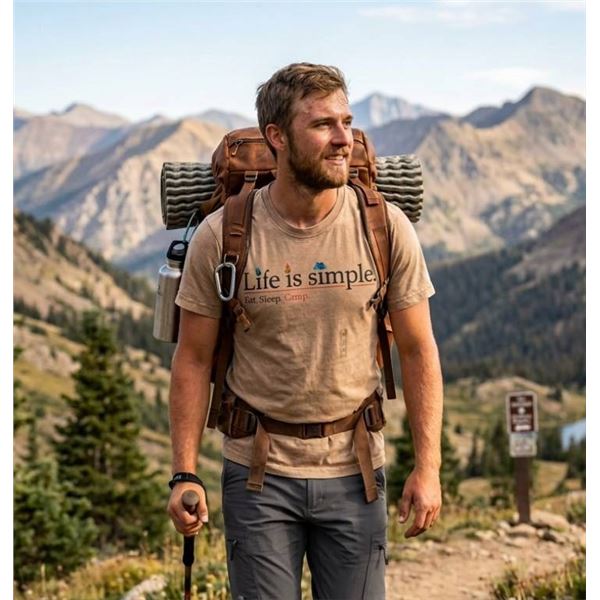 Life Is Simple 'Eat Sleep Camp' Graphic T-Shirt, River Wear, Size S